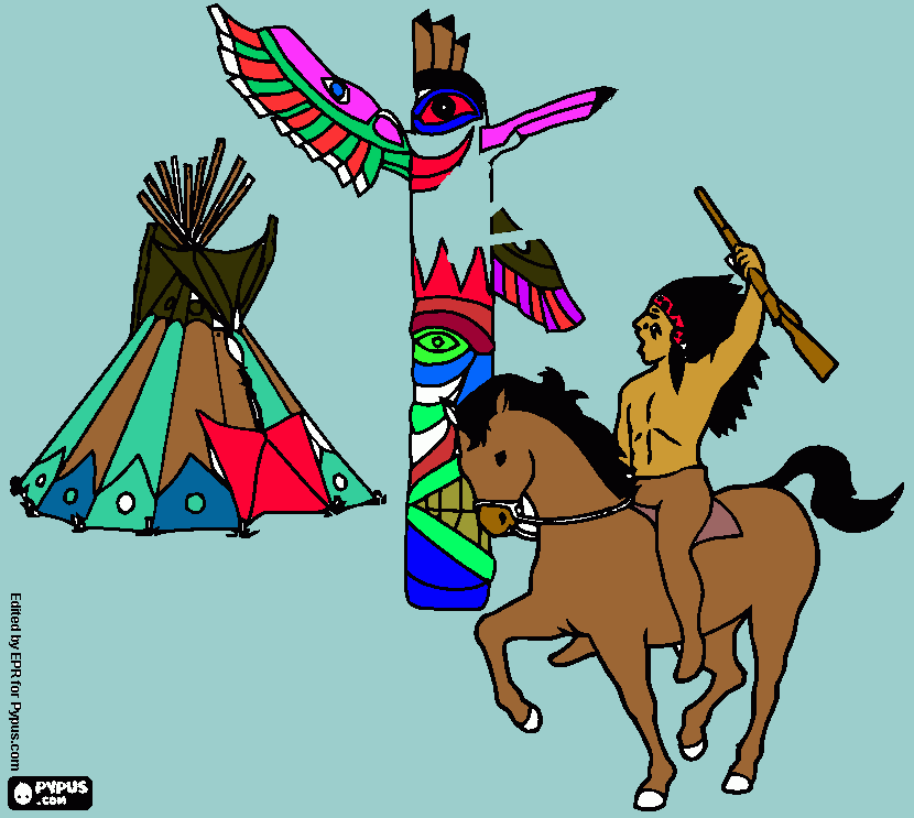 Spotted Eagle riding around the totem coloring page