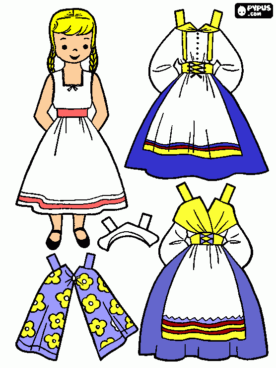 swedish paper doll coloring page