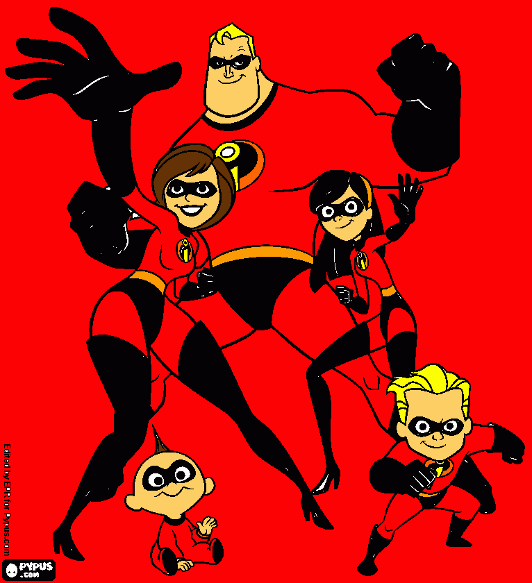 The incredibles parr familly ready for action to face syndrome and defeat him once and for ALL!! coloring page