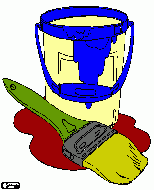 The paint can and the brush during the working hours  coloring page