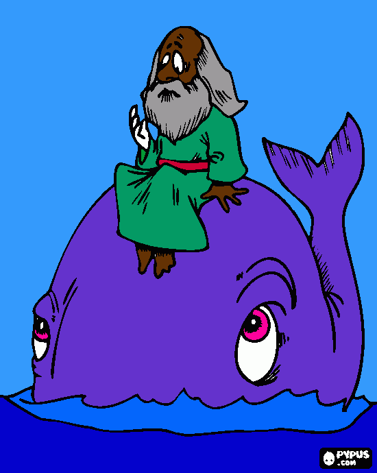 The Whale is purple and so is Jonah coloring page