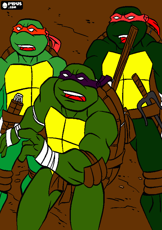 Three of the turtles ninja coloring book coloring page