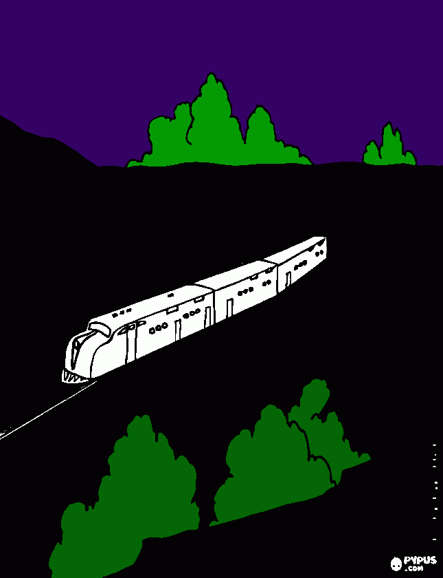 Train in the dark and town.  coloring page