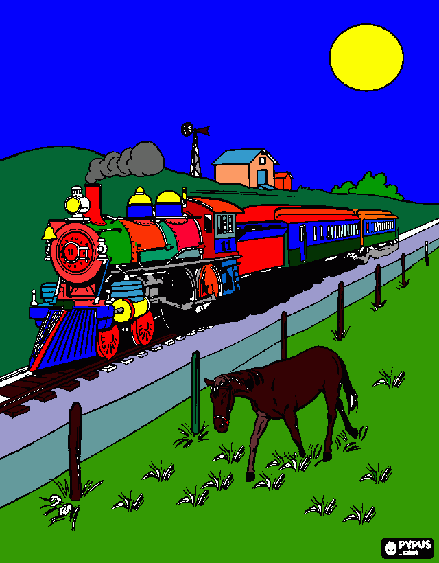 Train with horses  coloring page