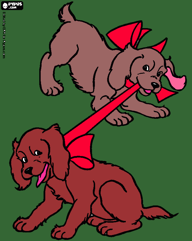 Two dogs playing with a ribon. coloring page