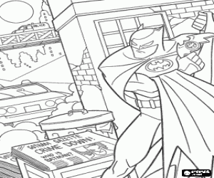 Batman is hiding from the police, his portrait is on the cover of newspapers coloring page