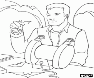 Bruce Wayne perfecting his weapons and inventions in the Batcave coloring page