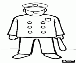 Police officer with the baton in his hand coloring page