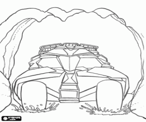 The supercar of Batman, the Batmobile comes out of hiding, the Batcave coloring page
