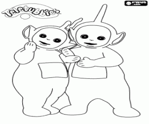 The Teletubbies Dipsy and Laa-Laa embraced  coloring page