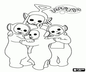 The Teletubbies embraced in circle coloring page