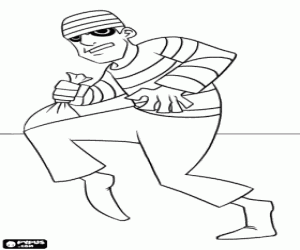 Thief trying to escape with the loot coloring page